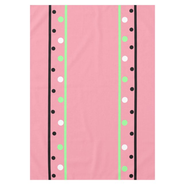 White Green Polka Dots Pink Tablecloth (Front)