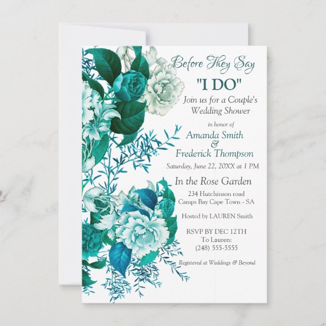 White / green Rose Flowers on white crispy paper  Invitation (Front)