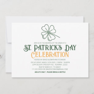 White & Green Shamrock St. Patrick's Day Party Invitation