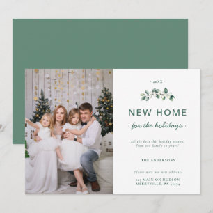 White Green Snow Berries New Home Family Photo Holiday Card