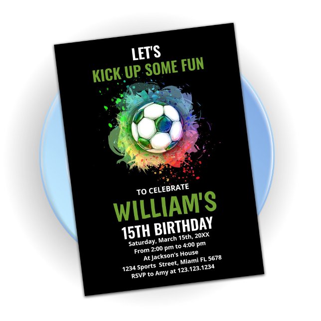 White Green Soccer Birthday Invitations (Creator Uploaded)