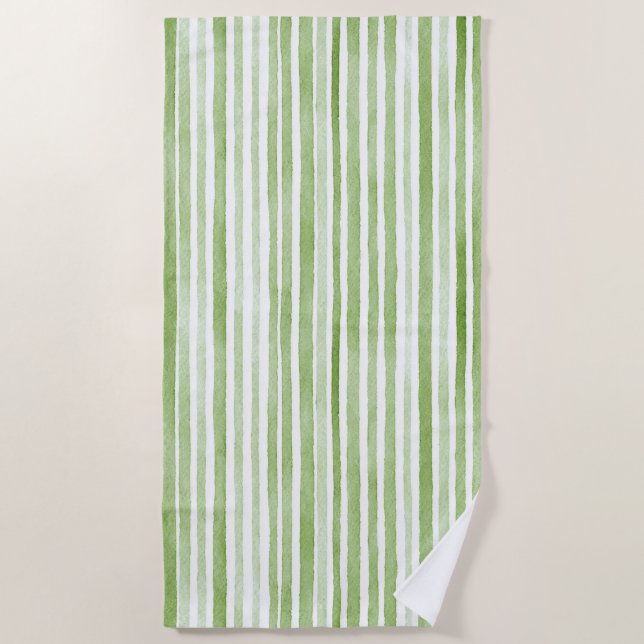 White Green Stripes Beach Towel (Front)