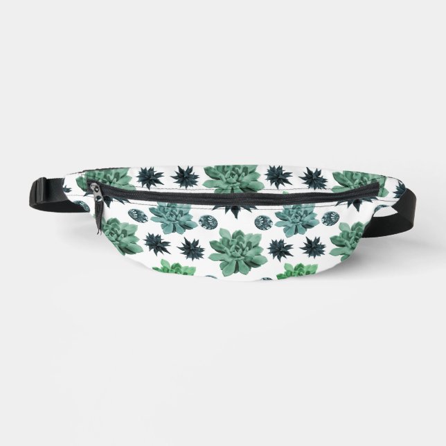 White Green Teal Botanical Garden Pattern Fanny Pack (Front)