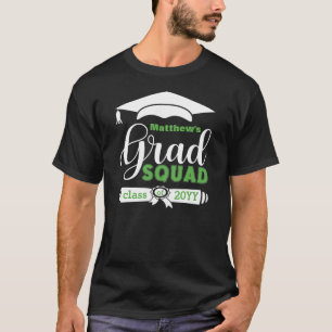 White & Green Text Custom Mens Black Grad Squad T-Shirt
