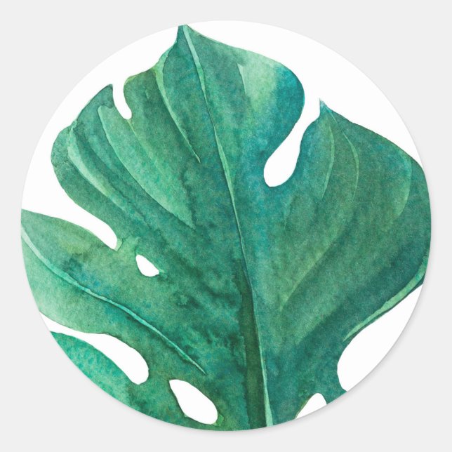 White & Green Tropical Leaf Classy Bridal Shower Classic Round Sticker (Front)
