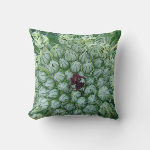 White-green wild flowers with red center throw pillow