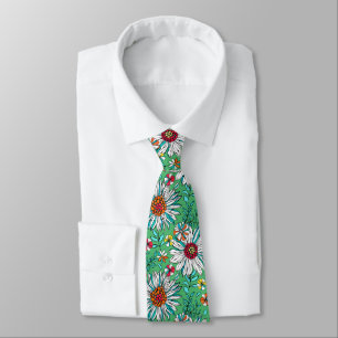 White Green Yellow Orange Red Daisy Flowers Tie