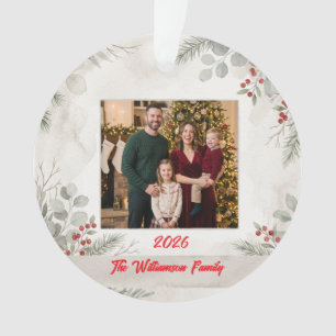 White Greenery Family Photo Christmas Acrylic Ornament