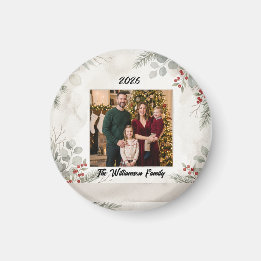 White Greenery Family Photo Christmas Magnet