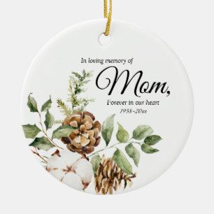 White Greenery Floral In Loving Memory of Mom Ceramic Ornament
