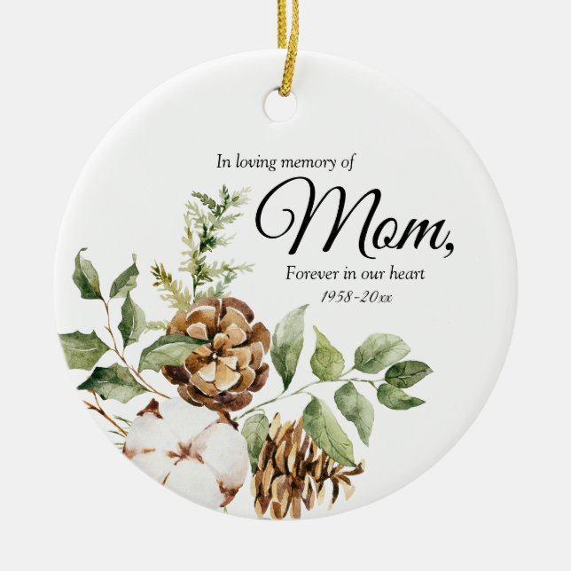 White Greenery Floral In Loving Memory of Mom Ceramic Ornament (Front)