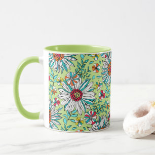 White Greenery Yellow Orange Red Daisy Flowers Mug