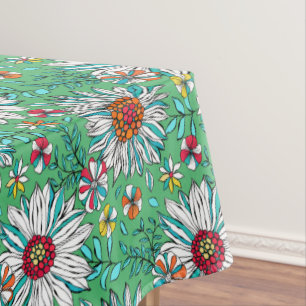 White Greenery Yellow Orange Red Daisy Flowers Tablecloth