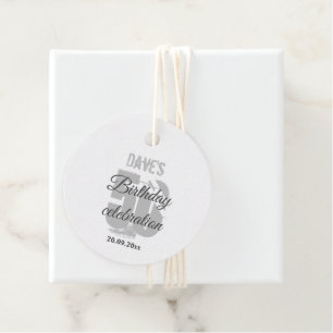 White Grey 50th Any Birthday Party Personalized Favour Tags