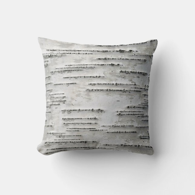 White, Grey and Black Birch Bark Throw Pillow (Front)