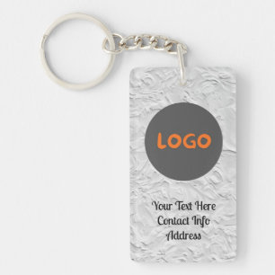 White & Grey Background Custom Logo & QR Code Keychain