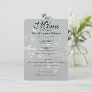 White Grey Bird Branches Wedding Menu