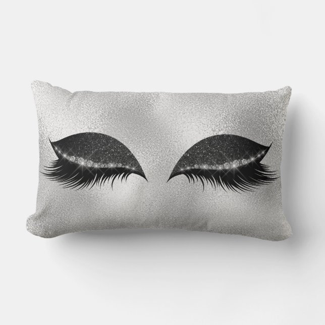 White Grey Black Glass Sleep Glitter Lashes Makeup Lumbar Pillow (Front)