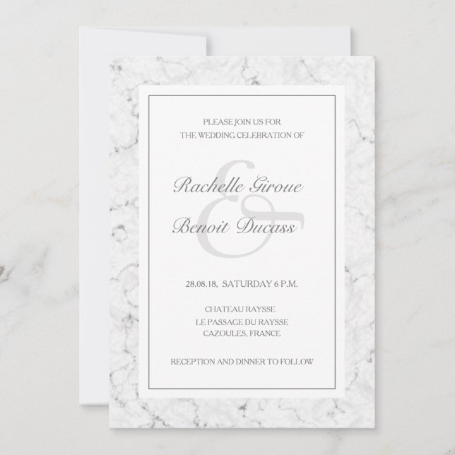 White grey black marble elegant modern wedding invitation (Front)