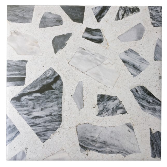 White Grey Black Marble Granite Faux Ceramic Tile (Front)