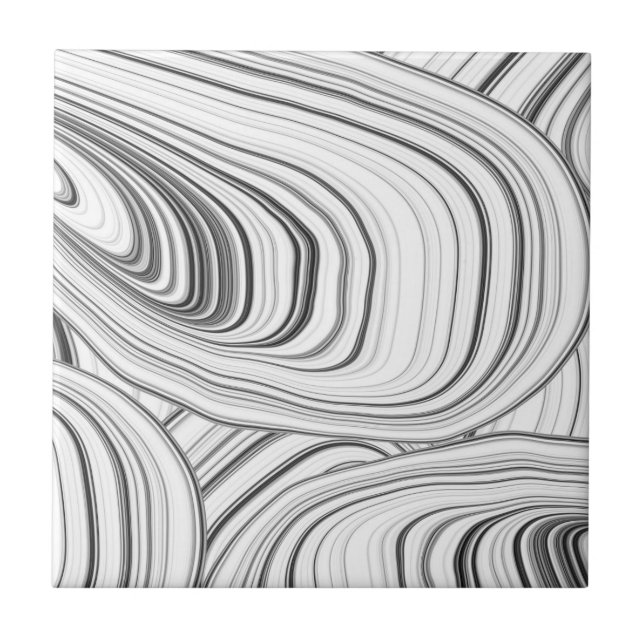 White, Grey Black Modern Abstract Swirls Pattern Tile (Front)