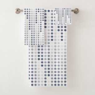 White Grey Blue polka dots matrix Bath Towel Set