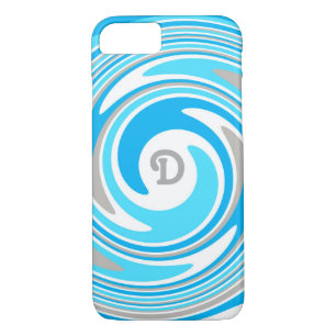 White Grey Blue Swirl Abstract Monogram Case-Mate iPhone Case