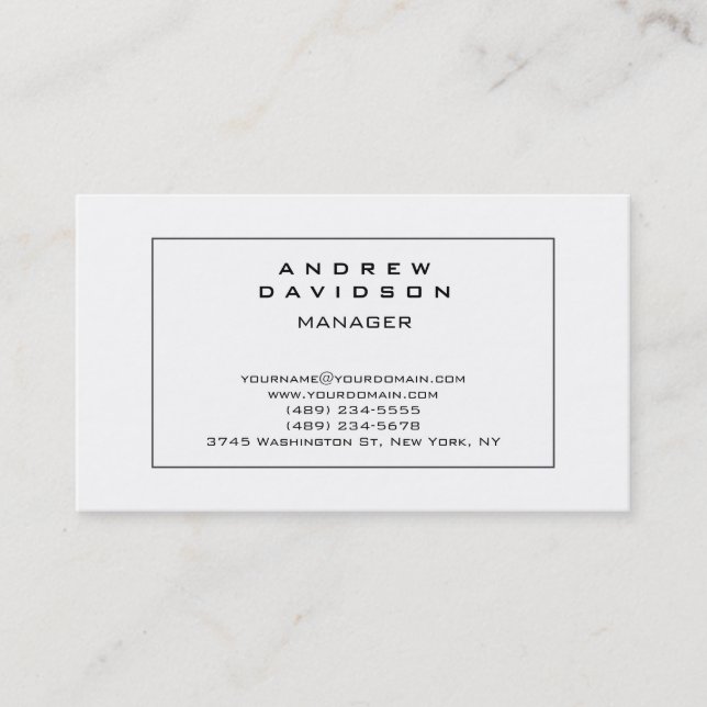 White Grey Border Pattern Plain Business Card (Front)