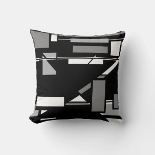 White Grey Boxes on Black Geometric Art Abstract Throw Pillow