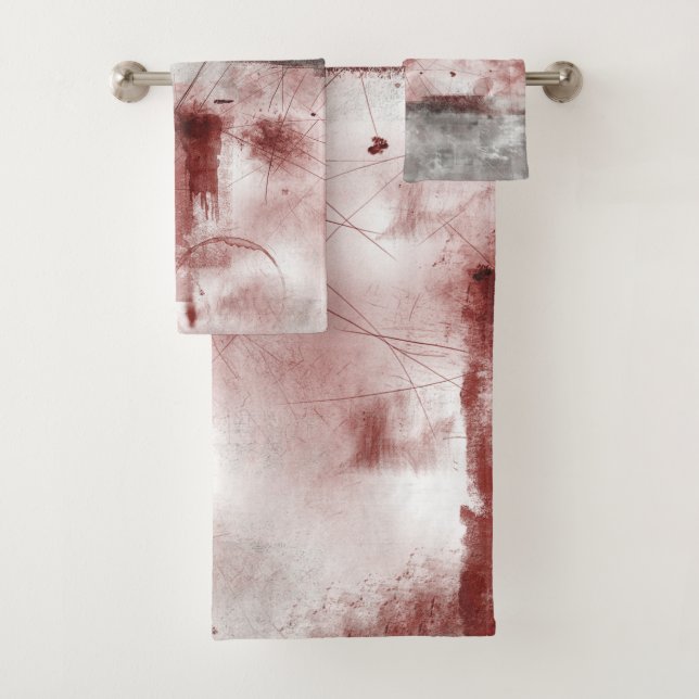 White Grey Burgundy Rustic Modern Abstract Nr56 Bath Towel Set (Insitu)