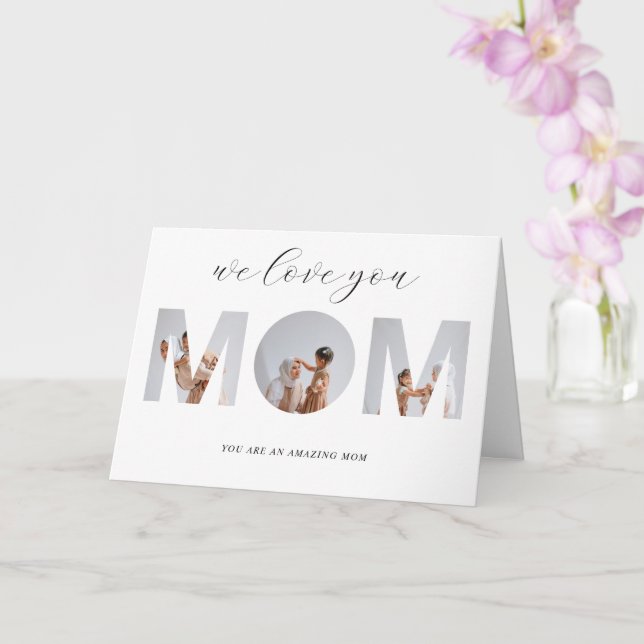 White Grey Calligraphy Photo Mother's Day Card (Orchid)