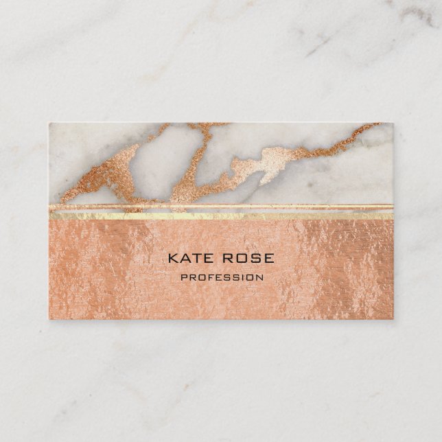 White Grey Carrara Marble Copper Gold Makeup Coral Business Card (Front)