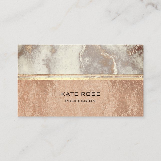 White Grey Carrara Marble Rose Gold Makeup Copper Business Card (Front)