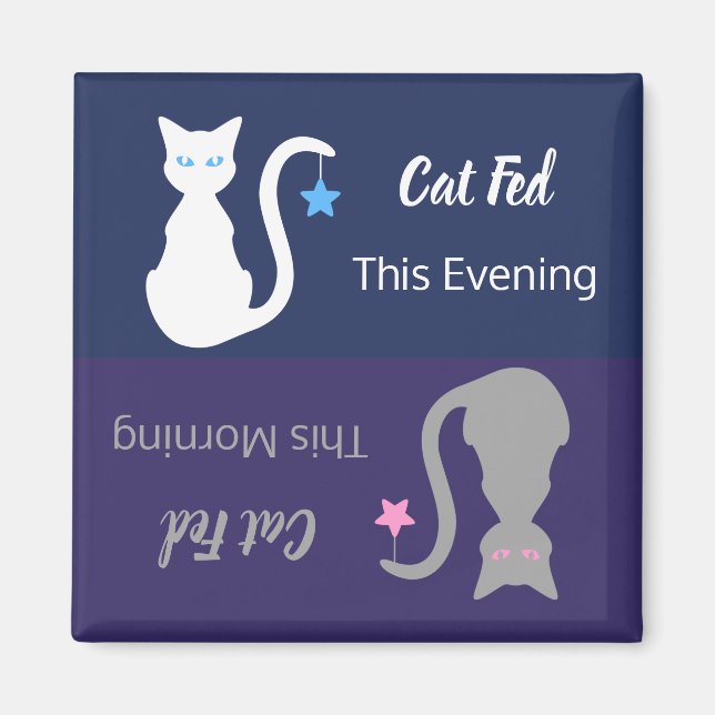 White/Grey Cat Fed Reminder Magnet (Front)