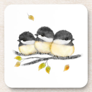 White Grey Chickadee Bird  Coaster