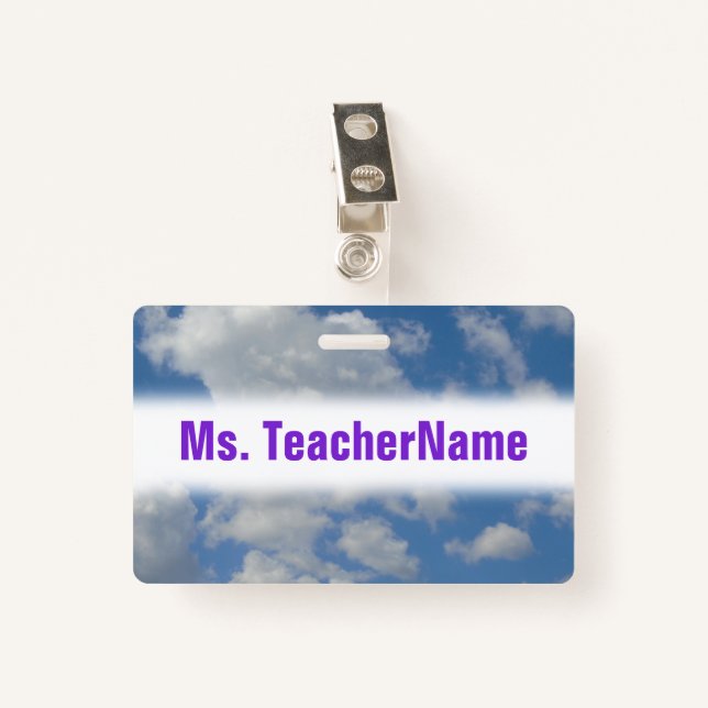 White/Grey Clouds and Blue Sky + Teacher Name Badge (Front with Clip)