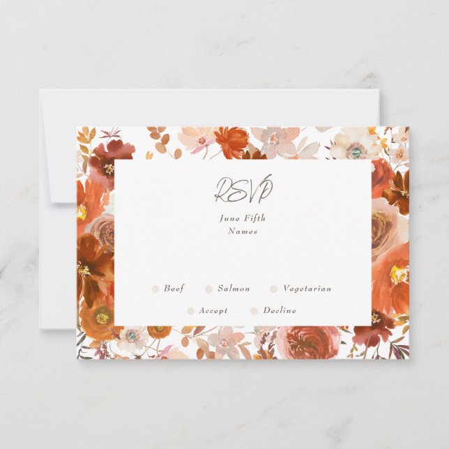 White Grey Copper Floral Botanical Wedding Frame RSVP Card (Front)