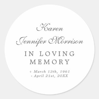 White Grey Elegant Name In Script In Loving Memory Classic Round Sticker