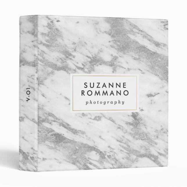 White & grey faux marble print binder (Front/Spine)