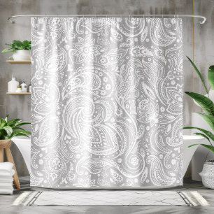 White & Grey Floral Paisley Lace Pattern