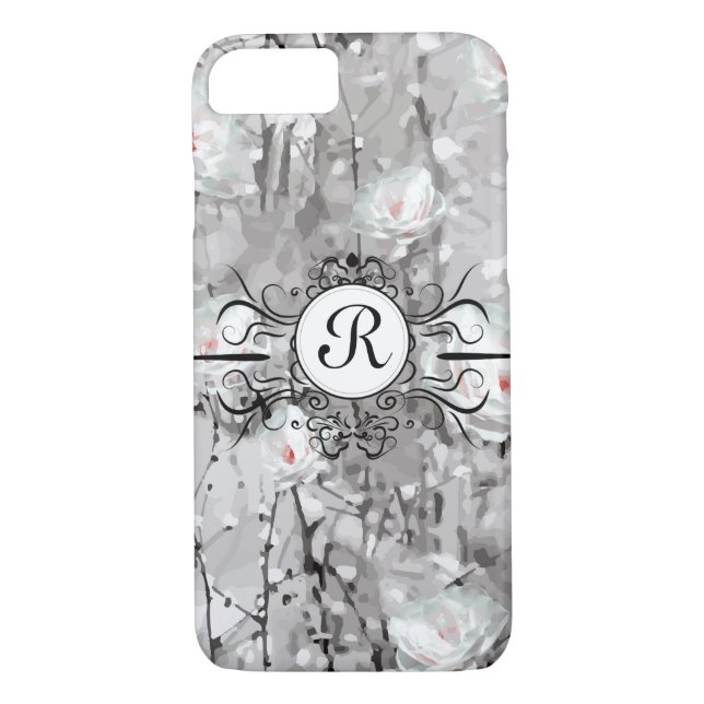 White grey floral pattern elegant  Case-Mate iPhone case (Back)