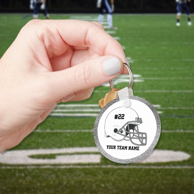 White Grey Football Helmet Silver Border Keychain (Creator Uploaded)
