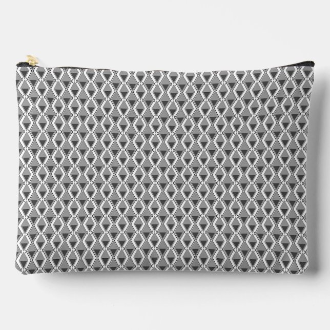white grey geometric print art deco accessory pouch (Front)