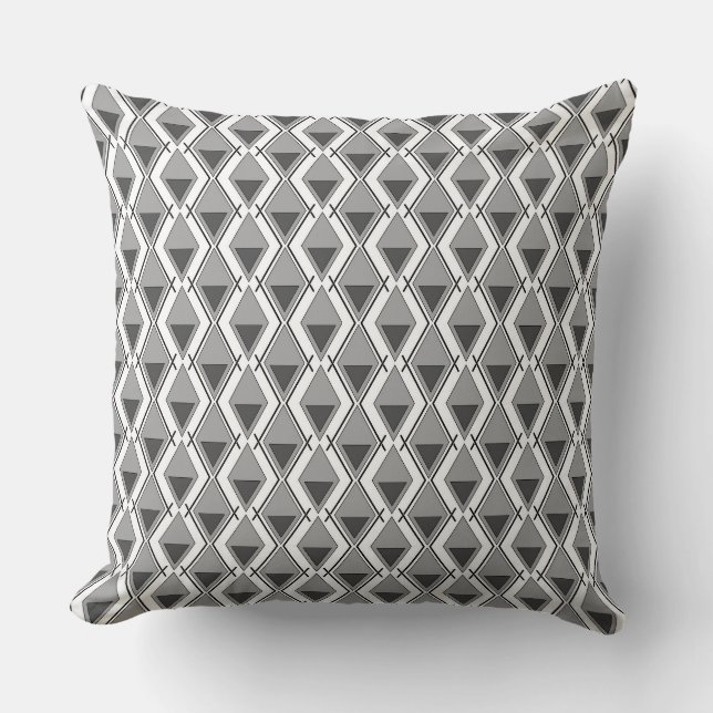 white grey geometric print art deco throw pillow (Front)
