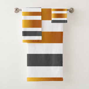 White grey gold effect striped bath towel set