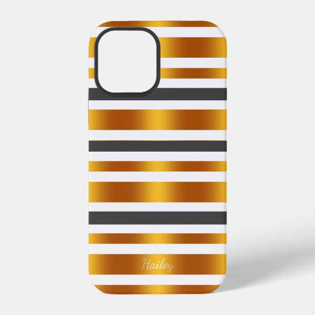 White grey gold effect striped iPhone case (Back)