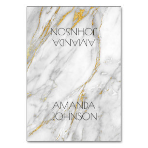 White Grey Gold Marble Table Card Name Vip