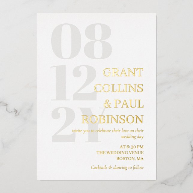 White Grey & Gold Typography Wedding (Front)