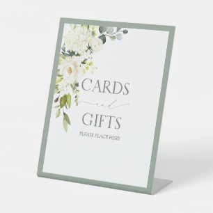 White Grey Green Watercolor Bridal Shower Gift Pedestal Sign