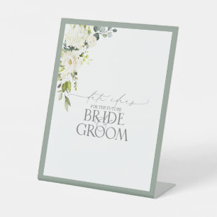 White Grey Green Watercolor Floral Date Ideas Pedestal Sign